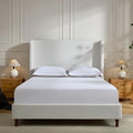California King Size Upholstered Bed Frame, 54" Tall Headboard Wingback Platform Bed Frames, Elegant Simplicity/Strong Wood Slats Support/No Box Spring Needed/No Noise, Cream White Chenille
