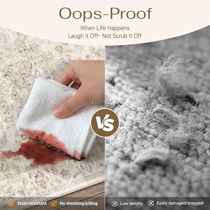 2x14 Washable Neutral Runner Rug Beige Vintage Hallway Kitchen Carpet Non-Slip Soft Low Pile Farmhouse Throw Rug for Bedroom Bathroom Laundry Living Room