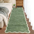 GarveeHome Scalloped Washable Runner Rug 2x6 Runner Abstract Modern Green Kitchen Runner Rug Non Slip Farmhouse Entryway Rug Soft Bathroom Rugs Stain Resistant Carpet for Laundry Bedroom 2'x6'