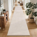 SHACOS Soft Cozy Fluffy Arch Pattern High-Low Pile Runner Rugs 2'x10' Non Slip Washable Scandinavian Minimalist Rug Runner Modern Geometric Carpet for Living Room Bedroom Bathroom Hallway, Beige
