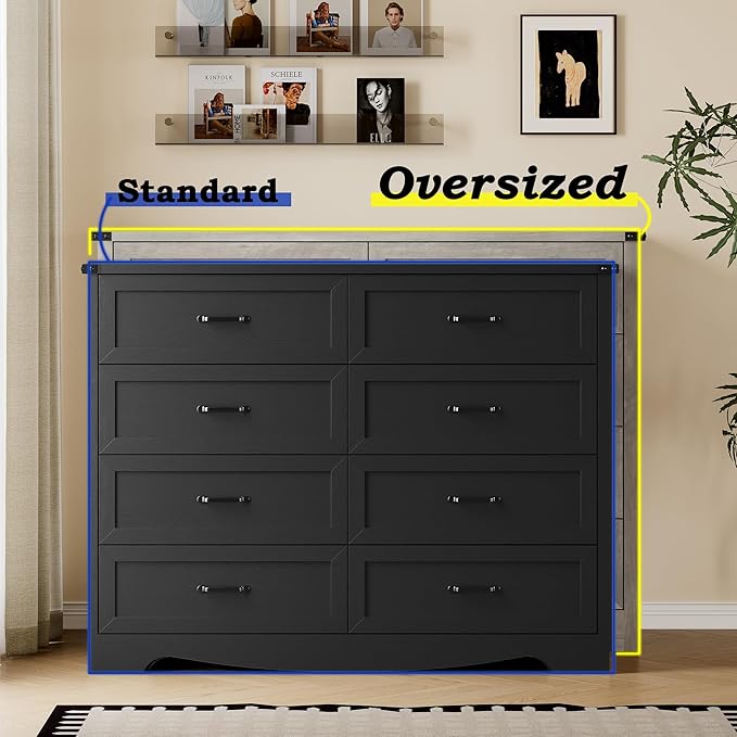 BORNOON 8-Drawer Dresser for Bedroom, Modern Wooden Chest of Drawers with Metal Handles, Anti-Tipping Design, Sturdy and Stable Storage Organizer for Living Room, Entryway, Home Office, Standard
