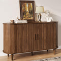 Sideboard Buffet Cabinet with Storage - Accent Kitchen Credenza Console Table with Sliding Door & Adjustable Shelf, Fluted Coffee Bar Sideboards for Living Room, Dining Room, Entryway, Walnut