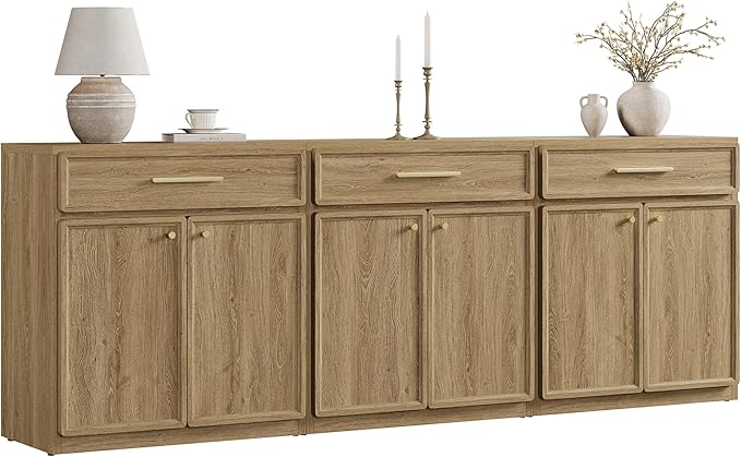 SICOTAS Buffet Cabinet with Storage Tall Modern Console Storage Cabinet with Doors and Shelves 90" Long Wooden Sideboard Credenza Buffet Table Coffee Bar for Living Room Kitchen Dining Room Entryway