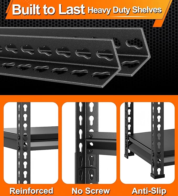 Metal Garage Shelving for Storage - 48'' W 3,000 Lbs Heavy Duty 5 Tier Utility Shelves Freestanding - Adjustable Rack Units for Basement Pantry Kitchen - 48" W x 24" D x 78" H Black