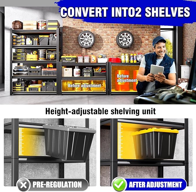 2Pack 3 Tier Garage Shelving,Garage Storage Shelves,Adjustable Heavy Duty Metal Shelving Units and Storage Large Rack,Utility Steel Shelf For Shop Warehouse Pantry Basement Organizers 35"Hx33"Wx16"D