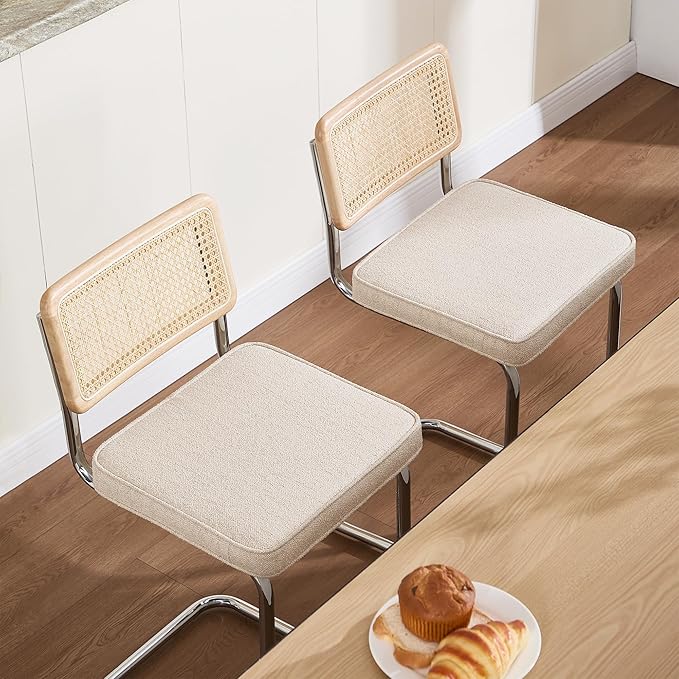 Zesthouse Natural Rattan Counter Stools Set of 4, 26" Modern Counter Height Barstools, Thick Linen Bar Stools with Solid Wood Back, Mid Century Cantilever Bar Chairs for Kitchen Island Beige Yellowish