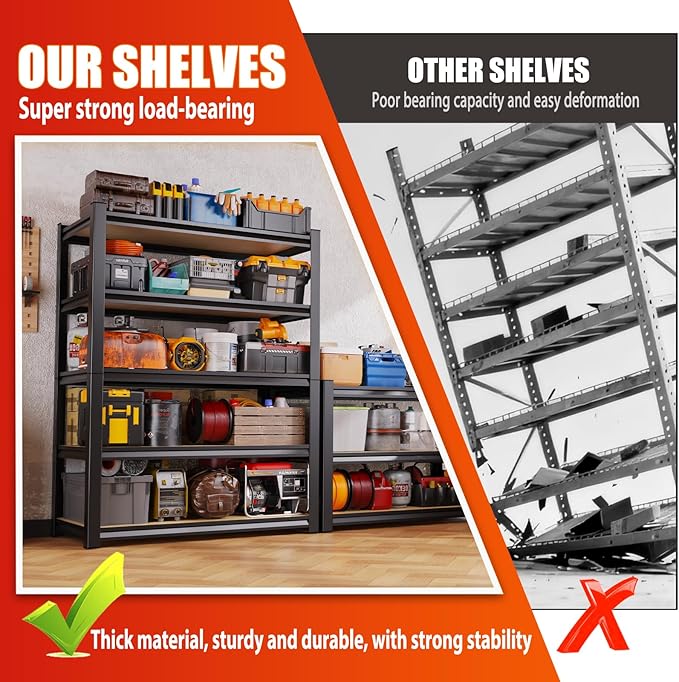 Set of 2 71" H Garage Shelving-5 Tier Storage Shelves,Adjustable Heavy Duty Metal Shelving Unit and Storage Large Rack,Utility Steel Shelf for Warehouse Industrial Pantry Basement 71"x32"x14"