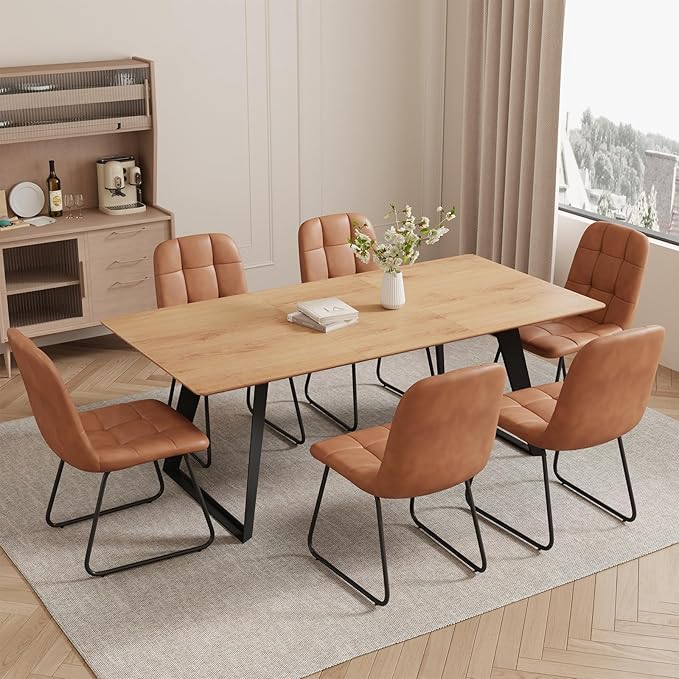 ZckyCine Extendable Dining Table - 63" to 78.7" Adjustable Rectangular Table with Black Metal Legs, Modern Expandable Dining Table for 6-8 People