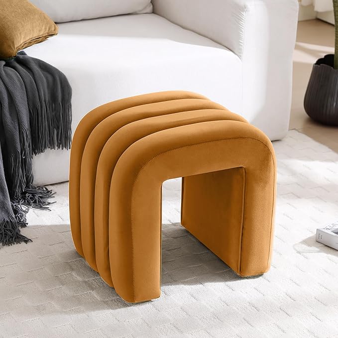 Multi-Functional Ottoman Stool Set of 2, Footrest for Couch, Modern Vanity Stool for Make-up Room, Living Room and Entryway, Small Cute Footstool (Cognac Velvet)