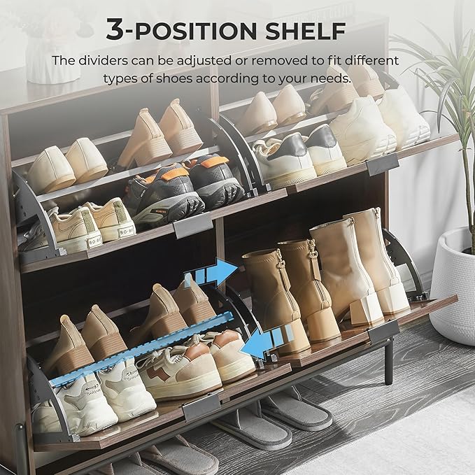 Shoe Cabinet Storage with 4 Flip Drawers, Narrow Hidden Shoes Organizer Cabinet for Entryway, Freestanding Slim Shoe Rack Front Door Entrance(Brown)
