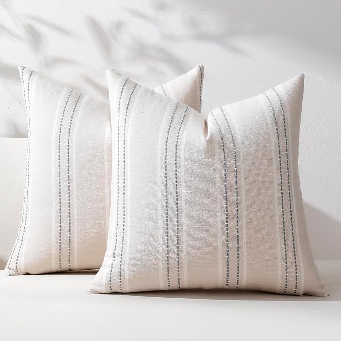 Hckot Throw Pillow Covers 24x24 Set of 2 Grey Pillow Covers Farmhouse Decorative Pillows Textured Linen Square Cushion Covers for Sofa Couch Bed Living Room Decor(Light Grey)