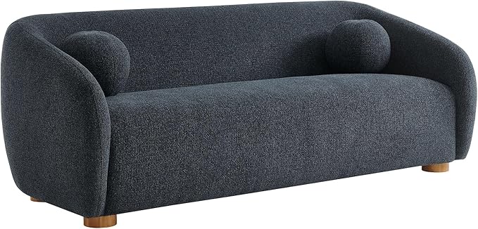 Modway Holland 85 Inch Minimalist Curved Back Sofa in Navy – Chenille Fabric Sofa with Ball Throw Pillows and Wood Feet – Modern 3-Seater Couch for Living Room