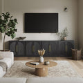 Belleze 4-Piece Modular TV Stand Set -Fluted Entertainment Center with Double-Arc Door,Modern Sideboards With Storage and Adjustable Shelves,Classic Media Console Table Cabinet For Living Room (Ebony)