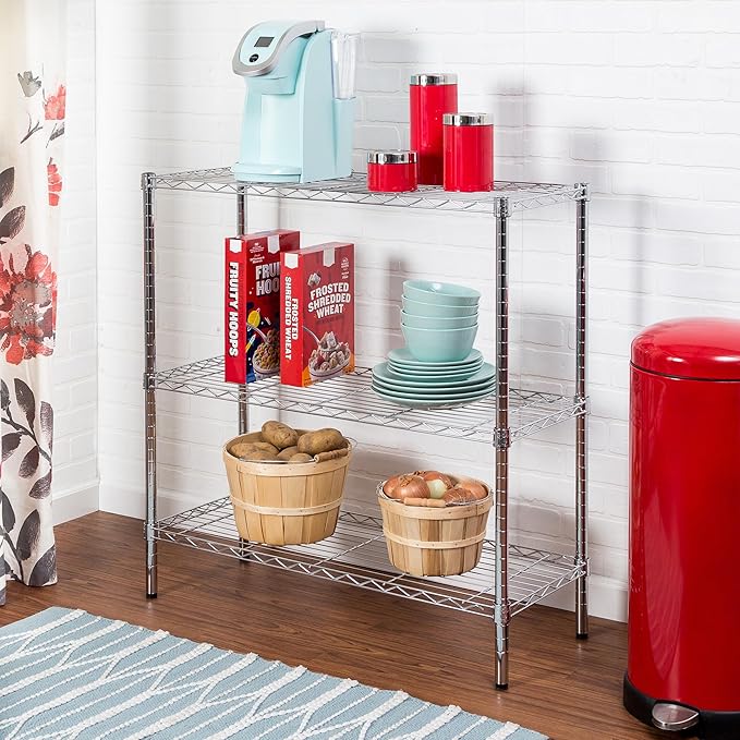 Honey-Can-Do 3-Tier Heavy-Duty Adjustable Shelf Storage Unit With 200-lb Capacity, Chrome SHF-09367 Steel Shelving, Heavy Duty Shelves, Shelving Unit,