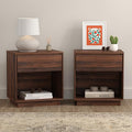 EYYTHUNG Farmhouse End Side Table Set of 2, 21.6" Wood Nightstand with Storage and Open Shelf, Farmhouse Boho Bedside Table Accent Night Stand for Bedroom, Brown
