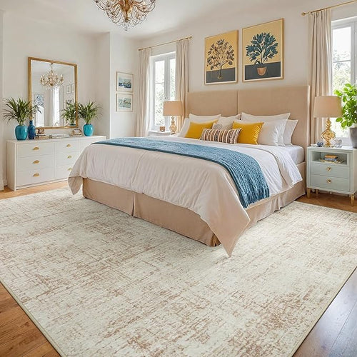 9x12 Area Rugs for Living Room Washable Rug: Anti-Skid Abstract Modern Living Room Rug Soft Thin Carpets Indoor Floor Non-Shedding Carpet for Bedroom Dining Farmhouse Nursery Home Office Beige White