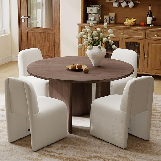 Hyfirm Upholstered Dining Chairs Set of 4, Modern Armless Desk Chair with Metal Footrest for Diningroom Bedroom Livingroom Reading Room,White Fabric