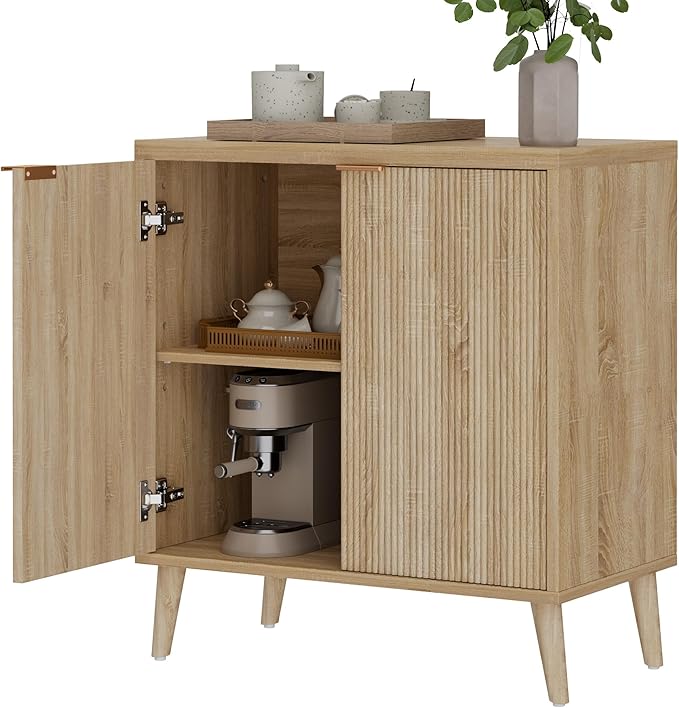 Homleke Buffet Cabinet with Storage, Modern Fluted Accent Sideboard with Doors & Adjustable Shelves, Buffet Table Entryway Cabinets for Living Room, Kitchen, Dining Room, Hallway, Natural