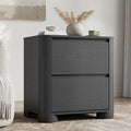 Black Nightstand with Charging Station, 23.6" Modern Night Stand with Unique Thickened Foot and 2 Storage Drawers, Bedside Table with Rounded Corner Design for Bedroom