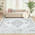 XLUEZ Area Rug 4x6 Vintage Rug, Machine Washable Vintage Distressed Medallion Rug Non-Slip Soft Low Pile Large Indoor Rugs for Bedroom Kitchen Dining Room Office(Taupe,4'x6')