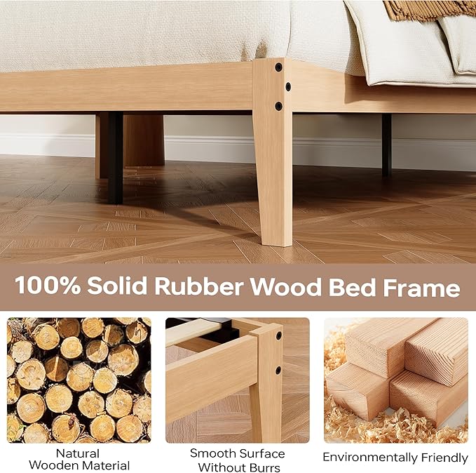 Tyndall Twin Size Bed Frame, 12 Inch Natural Solid Wood Platform Bed with Wooden Slats Support, Underbed Storage Space, No Box Spring Needed, Noise Free, Easy Assembly