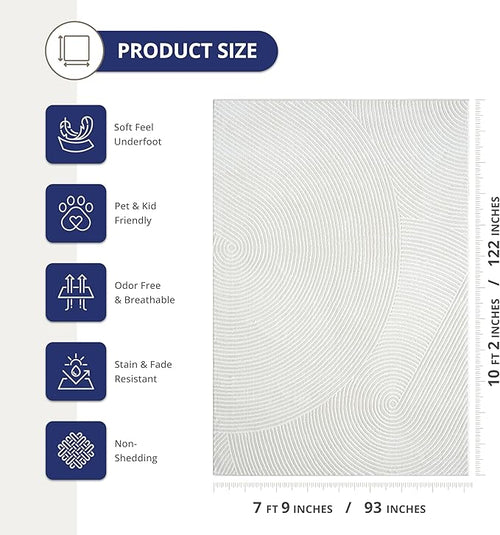 Abani Neutral Cream Area Rug 8' x 10' | White Luxury Zen Carpet | Minimalist Ivory Rugs for Bedroom, Living Room and Dining