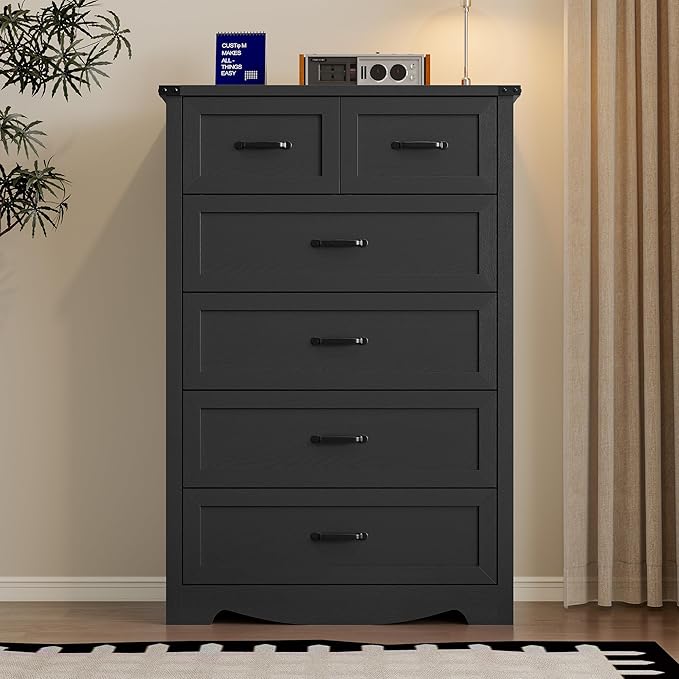 BORNOON Tall 6-Drawer Dresser for Bedroom, Modern Wooden Chest of Drawers with Metal Handles, Anti-Tipping Design, Sturdy and Stable Storage Organizer for Living Room, Entryway, Home Office