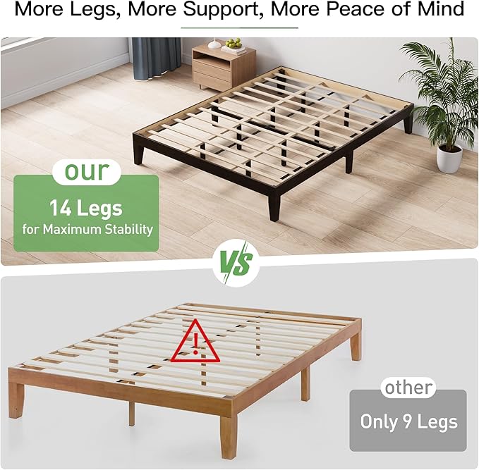COLAMY 12 Inch Queen Size Platform Bed Frame，Sturdy Wood Bed Frame with Wood Slat Support, No Box Spring Needed, Easy Assembly(Espresso)