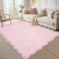 Garvee Scalloped 9x12 Area Rugs for Living Room Large Washable Rugs,Neutral Solid Rug Stain Resistant Non Slip Floor Mat Carpet Indoor Accent Rug for Bedroom Dining Room Playroom Home Decor,Pink