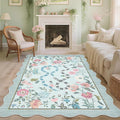 Garvee Washable 9x12 Area Rugs for Living Room Non Slip Botanical Snake Rugs for Bedroom, Boho Scalloped Stain-Resistant Dining Room Rug for Under Table Carpet for Home Office Playroom Farmhouse,Blue