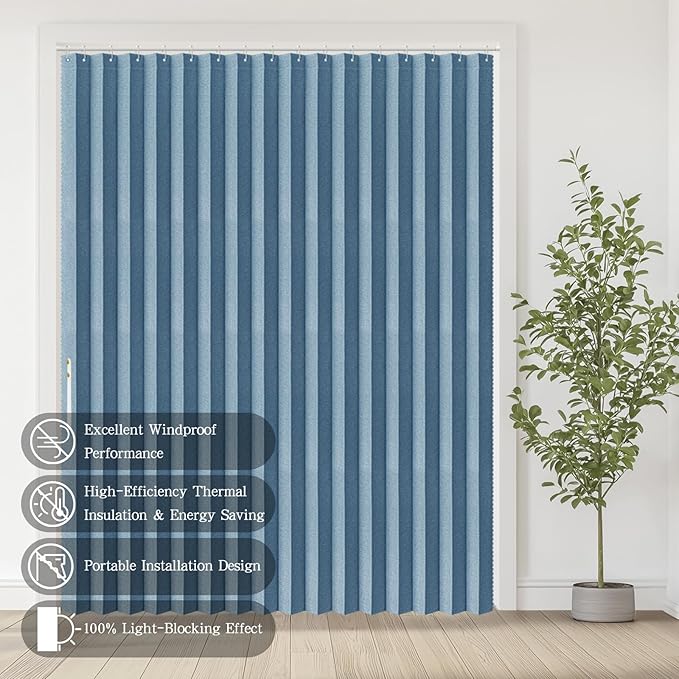 Jilron Accordian Door Curtain, 100% Blackout Folding Magnetic Doorway Curtains,Linen Style Closet Doors,for Room Divider,Privacy Protection（W72 x L78,Blue,1 Panel）