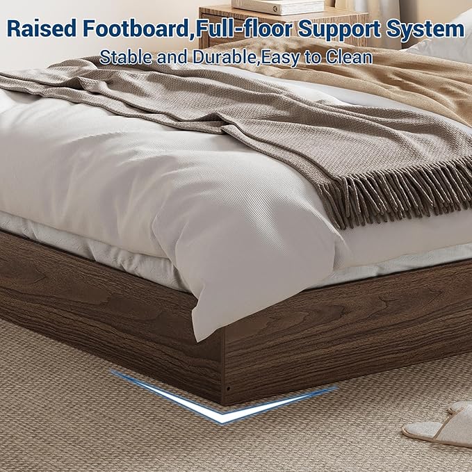 IDEALHOUSE Platform Bed Frame Twin Size,Wooden Slat Support,No Box Spring Needed, Easy Assembly, Walnut