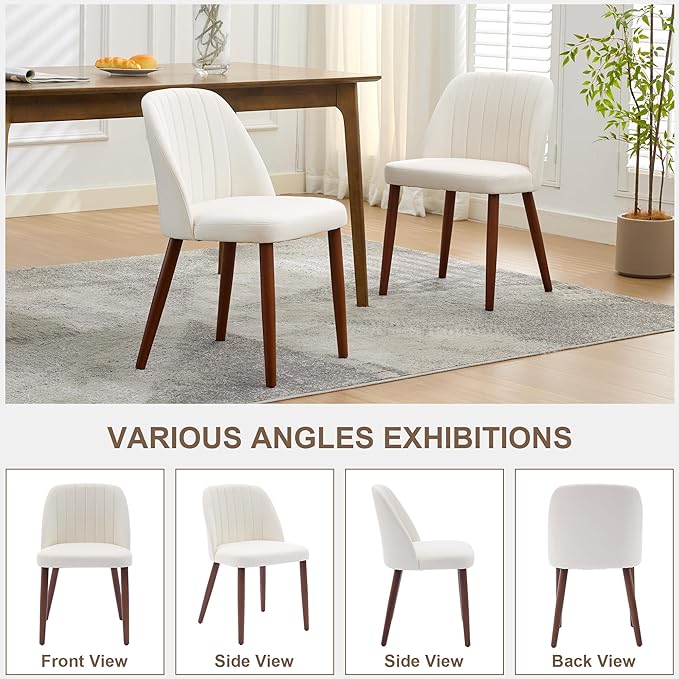 GarveeHome Wooden Dining Chairs Set of 8, Upholstered Kitchen Dining Room Chairs with Padded Seat and Wood Legs, Modern Fabric Side Dinner Chair for Kitchen, Dining Room, Restaurant, Cafe, Beige
