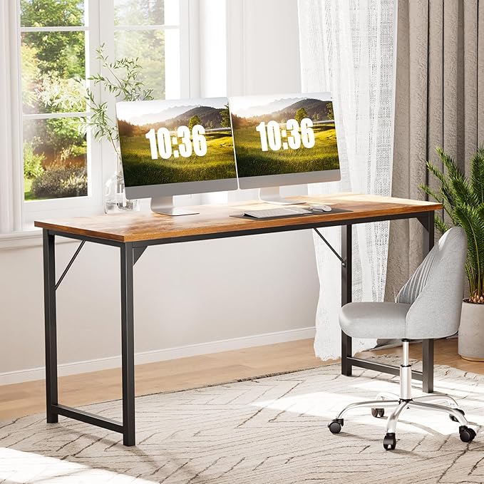 Sweetcrispy Small Computer Office Desk 32 Inch Student Study Writing Work with Metal Frame Wood Tabletop Modern Simple Home Bedroom PC Table - Rustic, 2 Pack