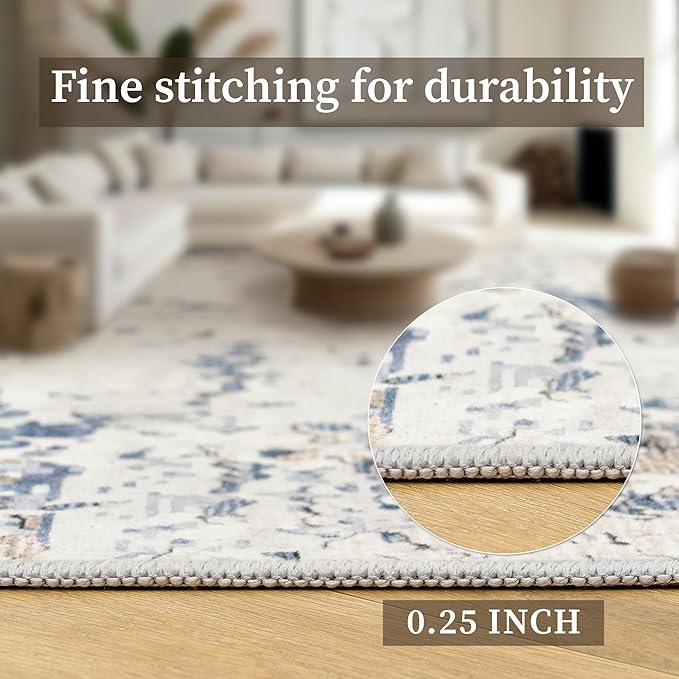 Art&Tuft Washable Rug, Anti-Slip Backing Abstract Area Rugs, Stain Resistant Rugs for Living Room, Foldable Machine Washable Area Rug(Beige/Blue, 8'x10')