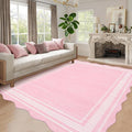 Garvee Washable Rugs 10x13 Area Rugs for Living Room Bedroom, Low Pile Ultra Soft Solid Neutral Carpet, Non Slip & Non Shedding Modern Scalloped Print Floor Mats for Home Decor, Pink