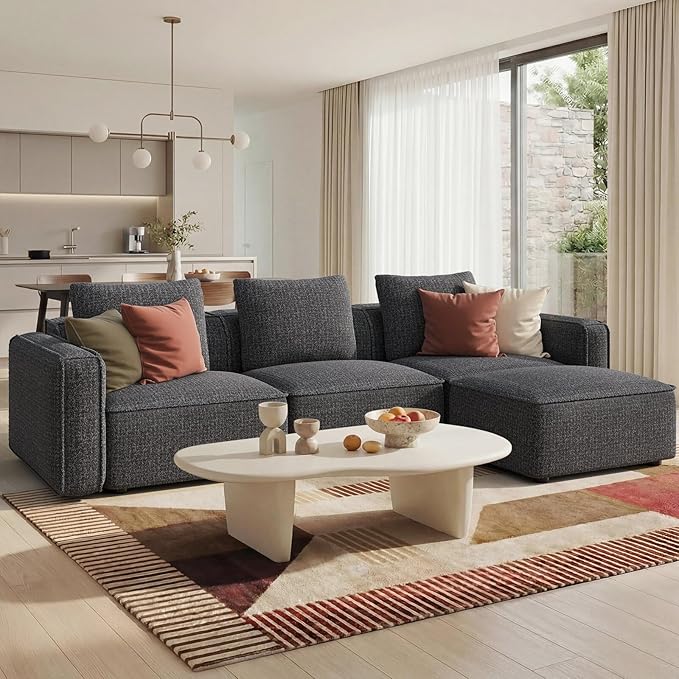 Welzona 103" Modular Sectional Sofa, Minimalist Comfy Cloud Couch Sectional, Tool-Free Setup Couches for Living Room, Wood Frame l Shaped Couch with Ottoman, 22" Deep Seat Chenille Cloud Sofa