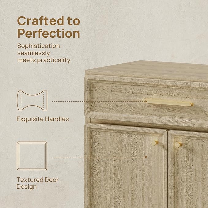 SICOTAS Buffet Cabinet with Storage Tall Modern Console Storage Cabinet with Doors and Shelves 30" Long Wooden Sideboard Credenza Buffet Table Coffee Bar for Living Room Kitchen Dining Room Entryway