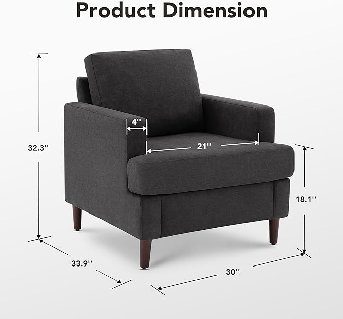 Weture Mid-Century Accent Chair,Modern Linen Fabric Armchair for Living Room,Comfy Upholstered Reading Accent Chairs for Bedroom,Single Sofa Chair with Wood Legs (Dark Grey, 1 Pack)
