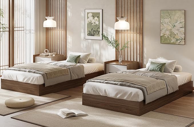 Wood Platform Bed with Sturdy Wooden Slats, Twin XL Floor-Standing Bed Frame, Modern Minimalist Design Space-Saving Bed Frame, No Box Spring Needed, Easy Assembly