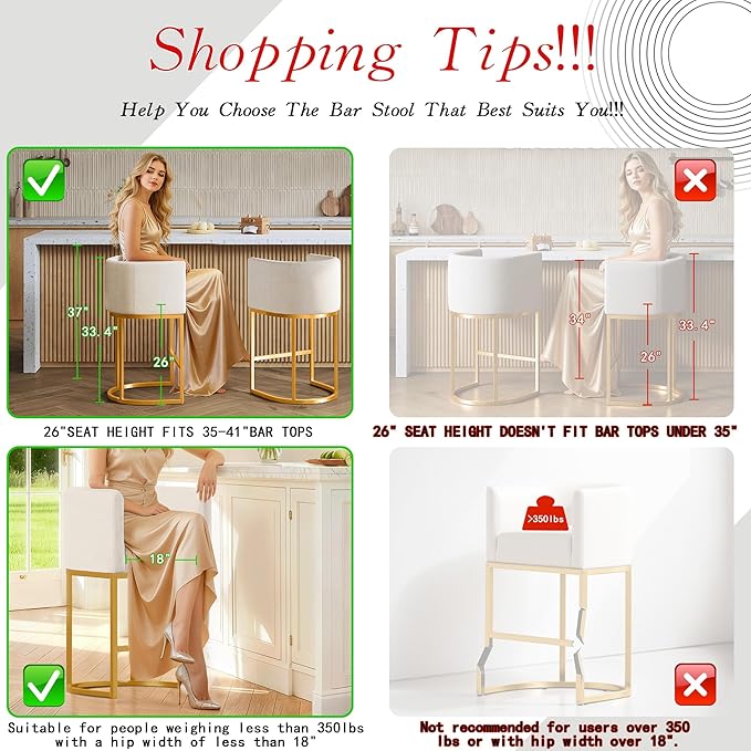 26" Modern Counter Height Bar Stools,Fabric Upholstered Barrel Barstools with Backs,Island Chairs bar stools Set of 1,Metal Gold Frames,Off White Linen
