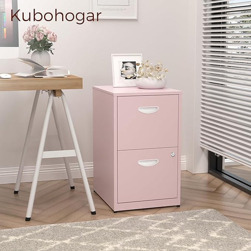 2 Drawer File Cabinet with Lock,Pink Metal Filing Cabinets,Vertical Locking File Cabinet Fit Hanging Files, Letter,File Box and A4 Documents(Pink)