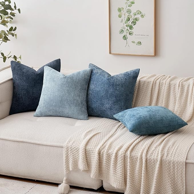 MIULEE Pack of 2 Coastal Blue Throw Pillow Covers 16x16 Inch Summer Modern Boho Accent Decorative Pillow Covers Soft Farmhouse Cushion Covers for Home Decor Couch Bed Sofa Living Room