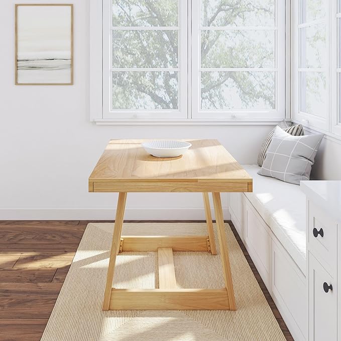 Plank+Beam 48 Inch Farmhouse Dining Table, Rustic Solid Wood Kitchen Table, Dinner Table for Dining Room, Home Office Furniture, Blonde Wirebrush