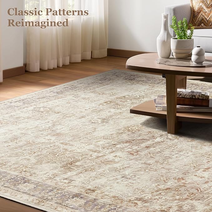Beige Entryway Rug Indoor, 2x3 Small Door Rugs for Entry Way/Kitchen/Bathroom, Washable Non Slip Low Pile Thin Door Mat Indoor Entrance, Vintage Neutral Earth Tone Rug with Decorative Fringe
