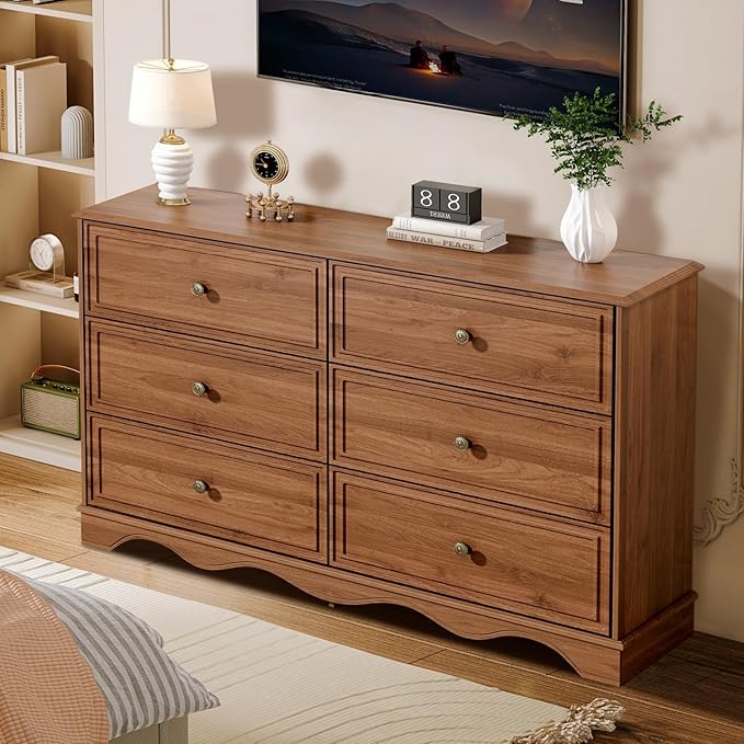 Chrangmay Modern Chest of Drawers with 6 Drawers,Deep Drawers,Clothes Organizer,Large Storage Cabinet for Living Room, Bedroom,Hallway,with Anti-Tipping Device,Brown