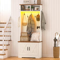 CSZZD Hall Tree with Bench and Shoe Storage, Entryway Bench with Coat Racks and Led Lights, Farmhouse Small Hall Tree with Shoe Cabinet, 7 Coat Hooks, 6 Storage Cubbies, Adjustable Shelf
