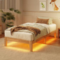 Twin XL Size Solid Wood Platform Bed with Led Light - Noise-Free Design with Metal and Wood Slat Support, No Box Spring Needed, Easy Assembly, Natural Wood Finish