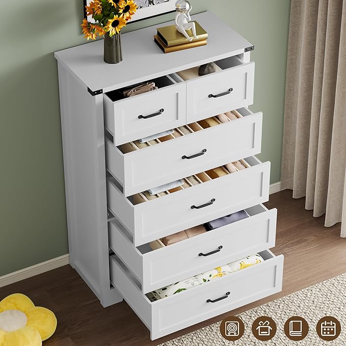 BORNOON Tall 6-Drawer Dresser for Bedroom, Modern Wooden Chest of Drawers with Metal Handles, Anti-Tipping Design, Sturdy and Stable Storage Organizer for Living Room, Entryway, Home Office