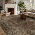 Dark Brown Large Area Rugs 9x12 Living Room, Aesthetic Distressed Big Rugs for Bedroom, Washable Non Slip Low Pile Carpet Rugs for Dining Table Family Room, Vintage Earth Tone Coffee Brown
